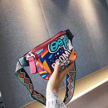 

Women Chest Bag Graffiti Printed Messenger Waist Bag Wide Strap Crossbody Zipper Pouch Bolsos Feminina J3