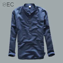 EC2018 Новые повседневные летние рубашки дышащий хлопок лен Fashiom три четверти Slim Fit брендовая одежда T073