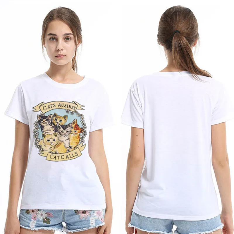 

BTFCL Women T Shirt 201 Summer New Plus Size CATS ACAINST CATCALLS Cartoon Casual Women Shirts Punk Print Tops