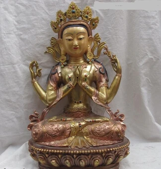 

shitou 001328 18 Buddhism Bronze Copper Gild Four arms Avalokitesvara Kwan-yin Guan Yin Statue discount 30% (C0324)