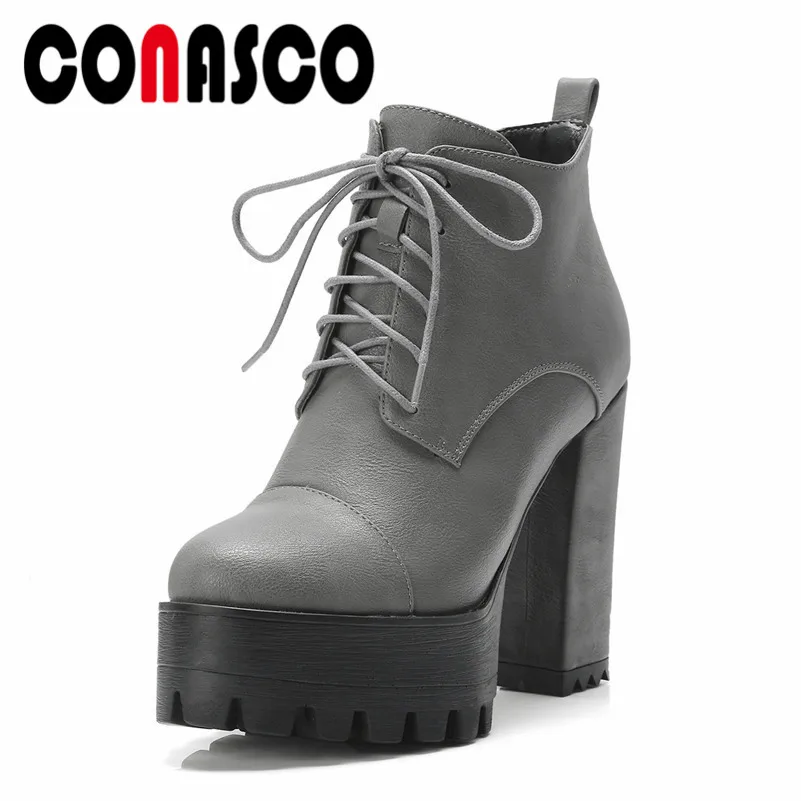 

CONASCO Fashion Women Party Prom Dancing Boots Autumn Winter Warm High Heels Shoes Woman Round Toe Quality Platforms Ankle Boots