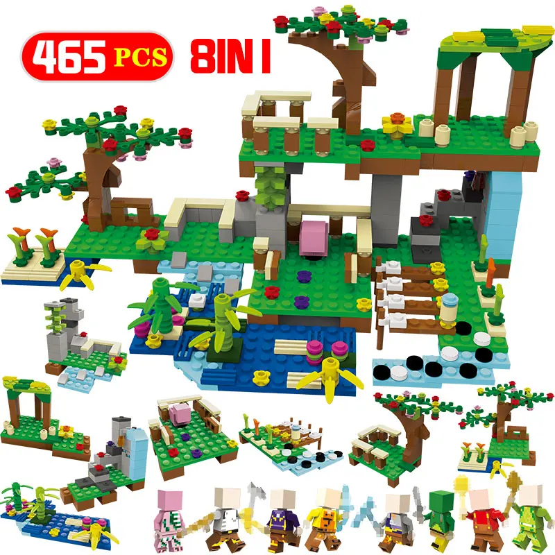 

8 in 1 Create My World Village Tree Building Blocks Compatible Legoed Minecrafted Mini Action Figures Bricks Toys for Children