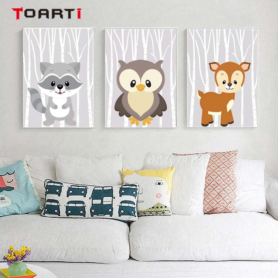 Woodland Fox Squirrel Art Poster Canvas Painting For Kids Bedroom Modern Wall Picture Home Decor Christmas Cartoon Animals Print (6)