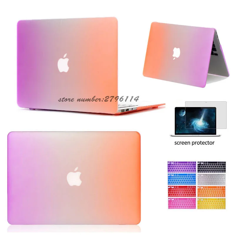 Rainbow Ultra Slim Soft-Touch Plastic See Through Hard Shell Snap On Cover For Apple Laptop Macbook air pro 11 12 13 15 retina