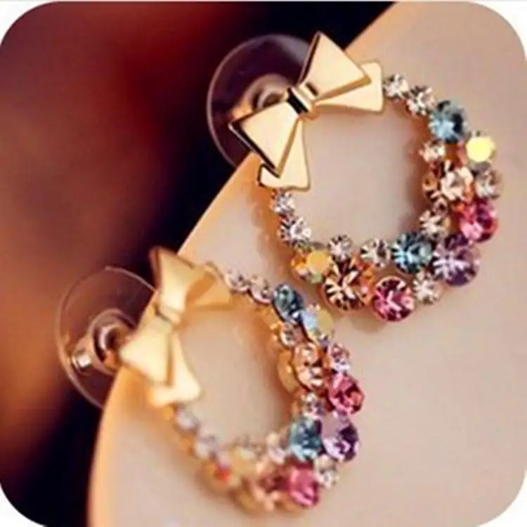 

New Fashion Designer Jewelry Colorful Rhinestone Imitation Pearl Butterfly Bow Stud Earrings for Women Brincos XY-E200