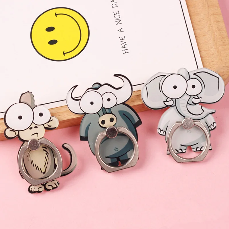 Creative Cartoon Animal Figure Metal Finger Ring Stand Holder for Mobile phone Elephant zebra Sticker Bracket phone Stand