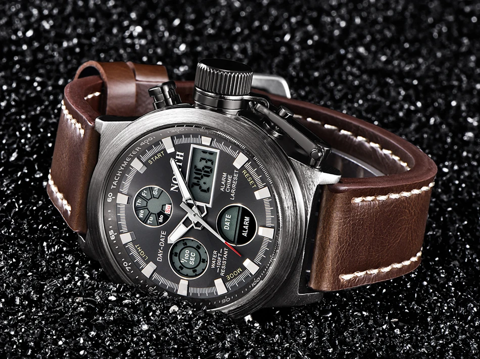 NORTH часы мужские модные мужские s часы лучший бренд класса люкс кварцевые часы мужские кожаные цифровые водонепроницаемые спортивные военные наручные часы