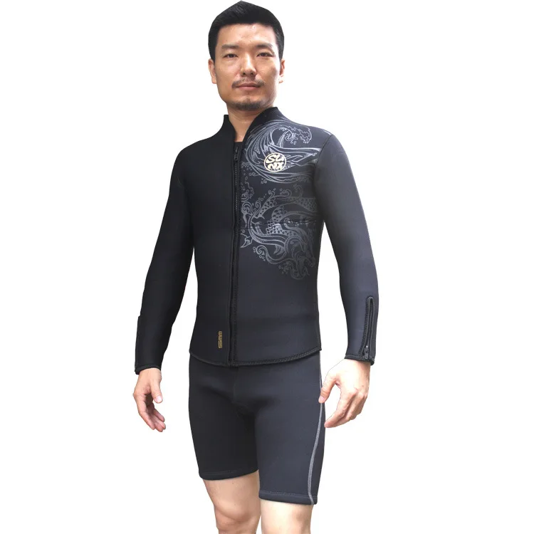 5mm Neoprene Wetsuit Jacket Diving Suits Top with Towel Fabric Lining