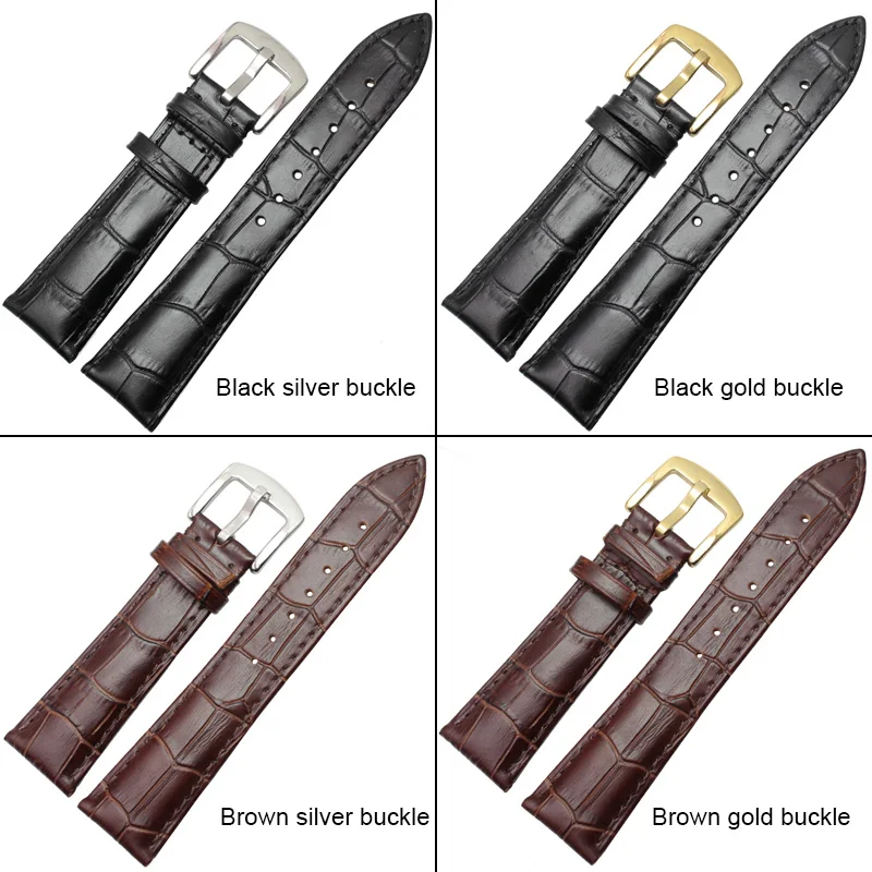Premium Genuine Leather Watchband for Men - Soft Black & Brown Strap with Steel Needle Buckle