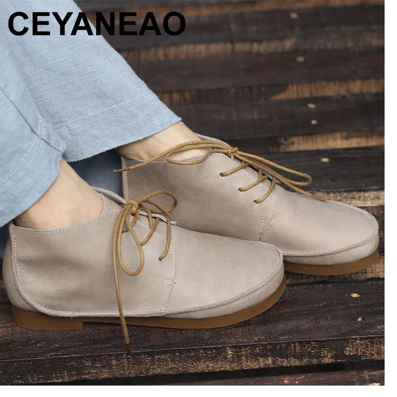 

CEYANEAO Women's Boots Lace up Shoes 100% Genuine Leather Woman Ankle Boots Rubber Sole Female Footwear (w189-9)