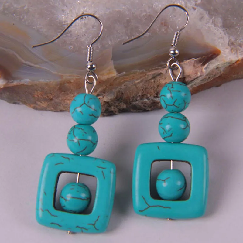 

Natural Green Howlite Stone Beads Dangle GEM Earrings Jewelry T042
