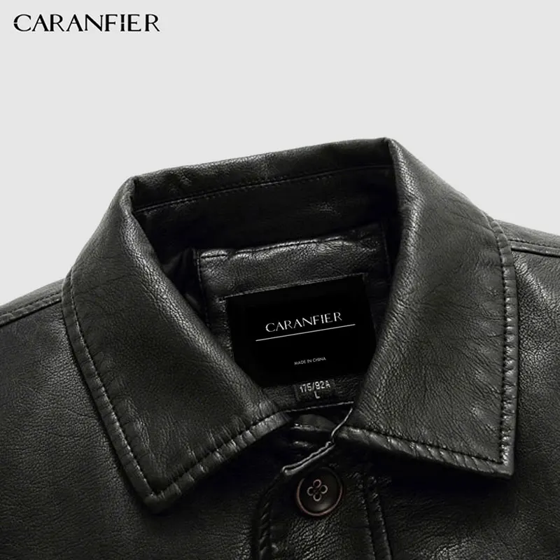 Мужская кожаная куртка CARANFIER зимняя Толстая теплая мотоциклетная из