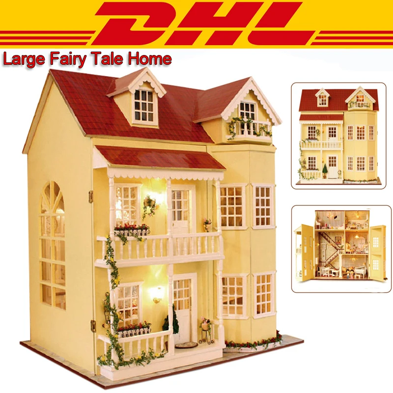 

2017 New LED 3D Wooden Model Miniatures Three Layers Large Doll House Furniture DIY Toys For Children Music Box Christmas Gift
