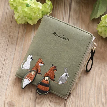 

Women's Wallet Lovely Cartoon Animals Short Leather Wallet Female Small Coin Purse Hasp Zipper Purse Card Holder For Girl WWS209