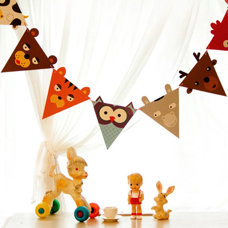 

8 Flags -1.8M Trilateral Animals paper flag birthday party banner for kids home decoration bunting party supplies