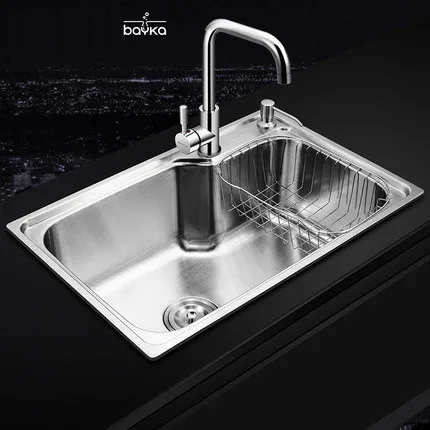 

Bayka 201 / 304 stainless steel brushed matte kitchen sink, Drain Assembly Waste Strainer ,Basket, faucet,dispensor (Optional)