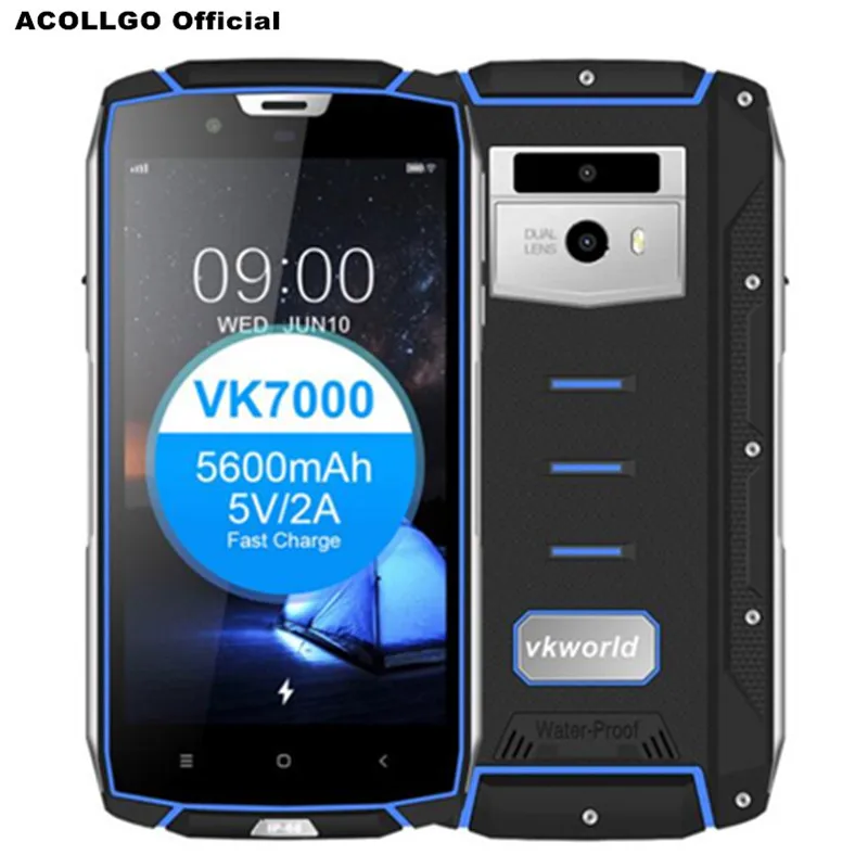 VKworld VK7000 5,2 "HD Face Unlock Android 8,0 мобильный телефон с водонепроницаемым корпусом IP68 mtk6750t восемь ядер 4 ГБ + 64 ГБ 16MP двойной Камера OTG gps