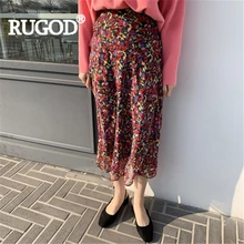 RUGOD Женская юбка с принтом шифоновая элегантная длинная юбка Повседневная losse faldas mujer moda Новая модная женская юбка