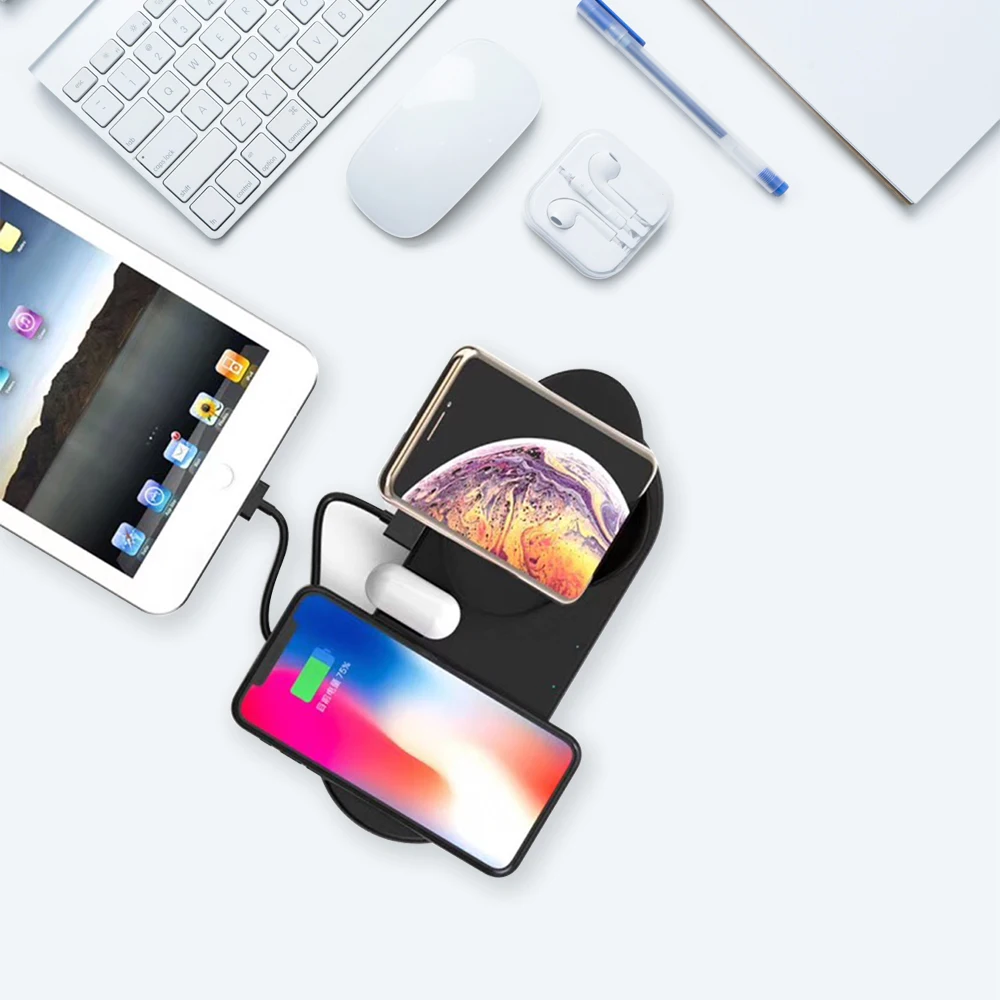 Беспроводное зарядное устройство 4 в 1 для Iphone 11 Pro XS MAX XR 8 Plus X Apple Watch Series 5 3 2 Iwatch