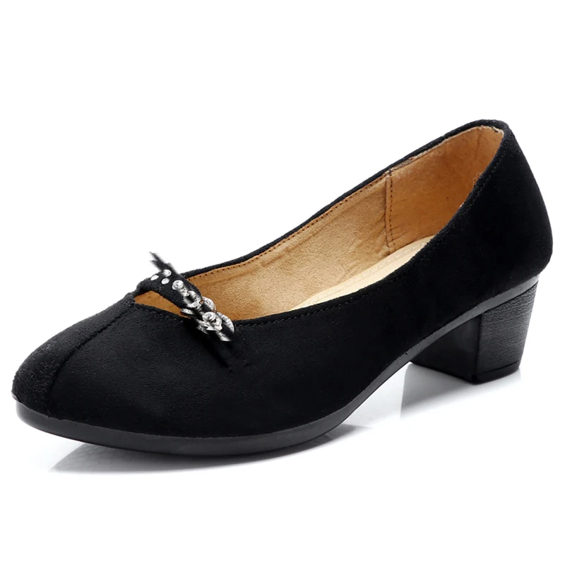 

2019 spring new thick single shoes female old Beijing cloth shoes women's shoes black professional wild with work shoes women