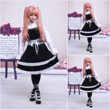 Freeshipping! V-1021 Schwarz Baumwolle Rüschen knielangen ärmel Gothic Lolita Kleid schuluniform Cosplay Cocktail Kleid Alle größe