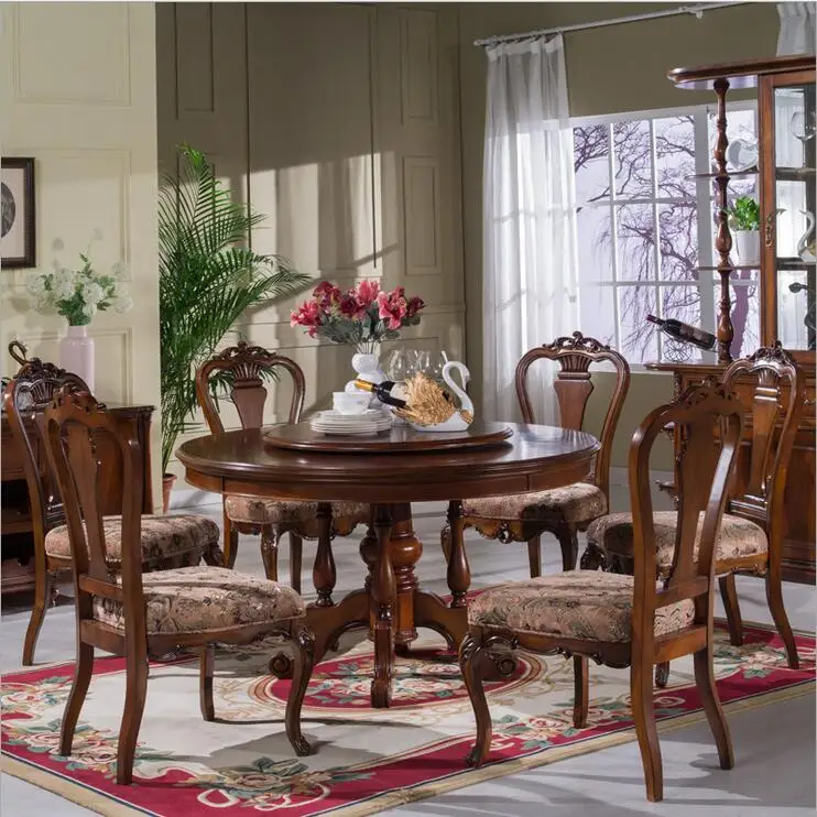 Style Italian Dining Table round Solid Wood Italy Style Luxury Dining Table set with 6 chairs p10279