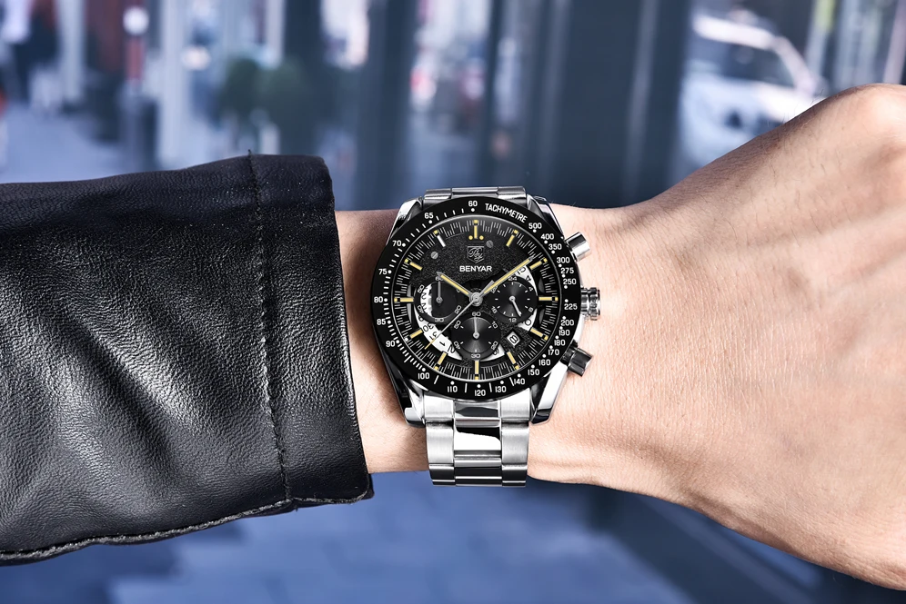 Топ люксовый бренд BENYAR мужские часы спортивные бизнес Стальные кварцевые часы повседневные мужские наручные часы с хронографом Relogio Masculino