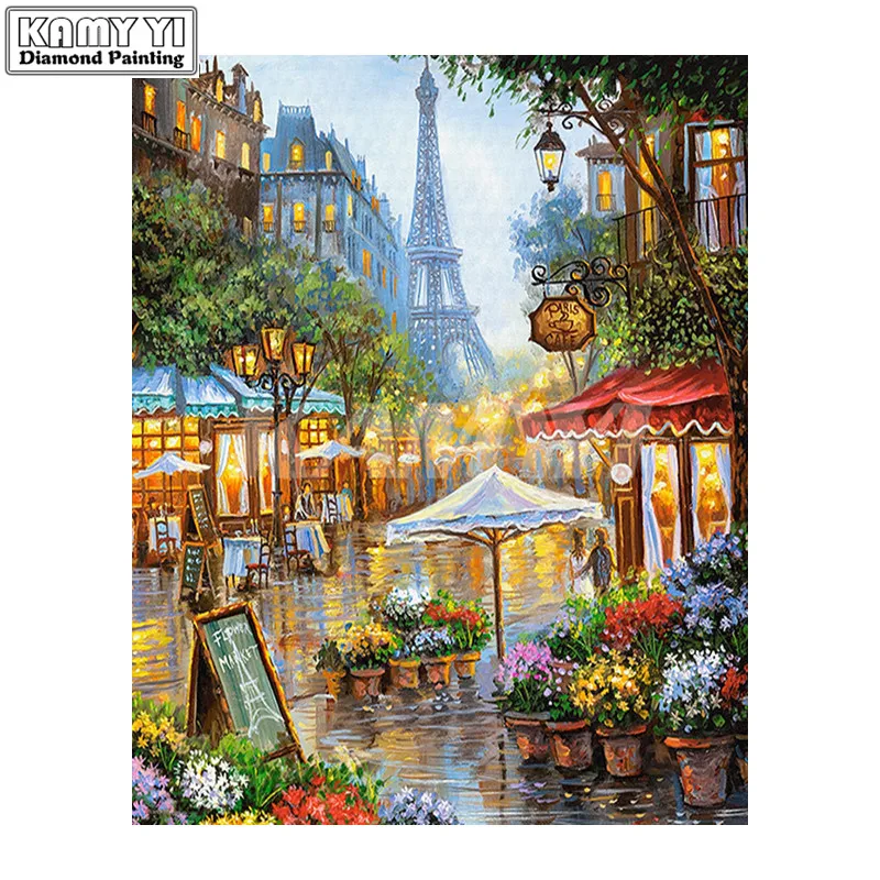 3d diy full diamond painting embroidery street of paris rhinestone picture diamond mosaic swan love gift craft_