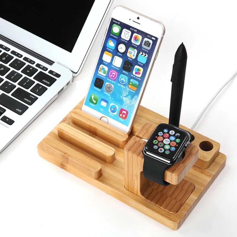 Desk Bamboo charging stand Phone holder For Watch phone Tablet Bracket