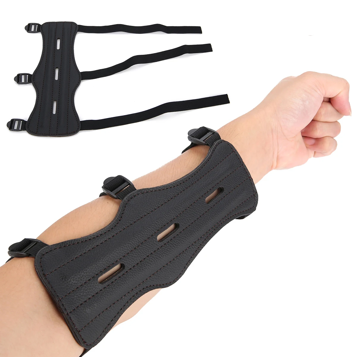 Mayitr Leather Shooting Archery Arm Guard Bow Protective Gear 3 Straps Green Camouflage Black