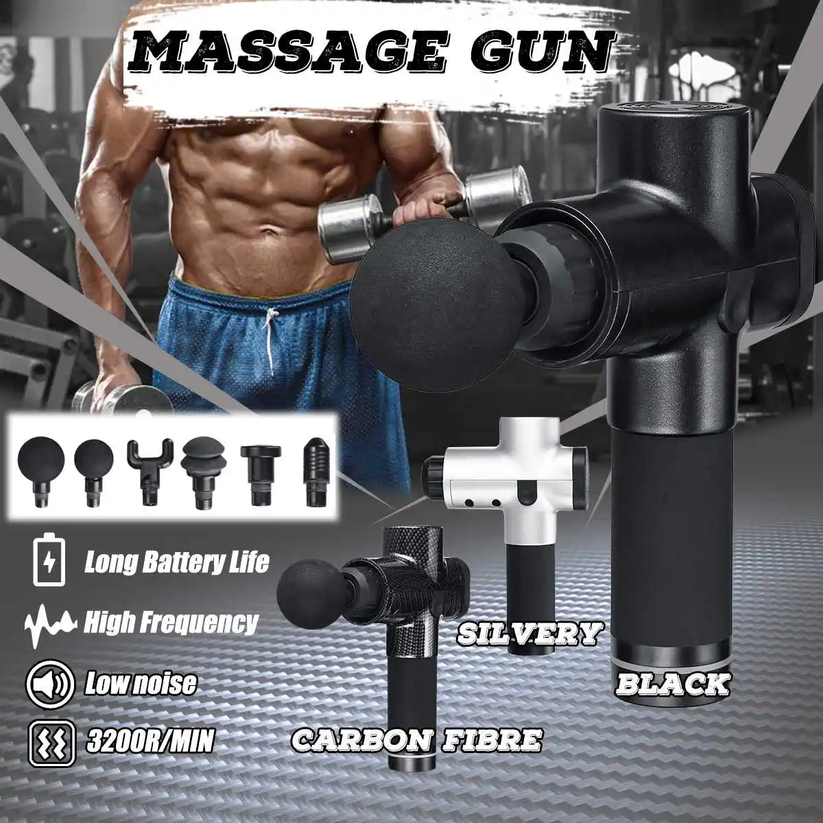 

Muscle Theray Massage Guns Pain Relief after Exercising 3 Levels Speed Low Noise 6 Massage Heads Muscle Massager Tissue Therapy