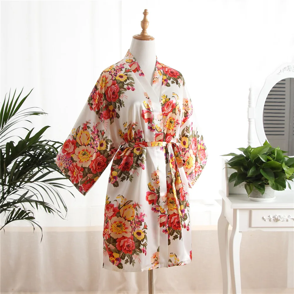 New White Women's Print Flower Robe Gown Bridesmaid Sexy Nightgown