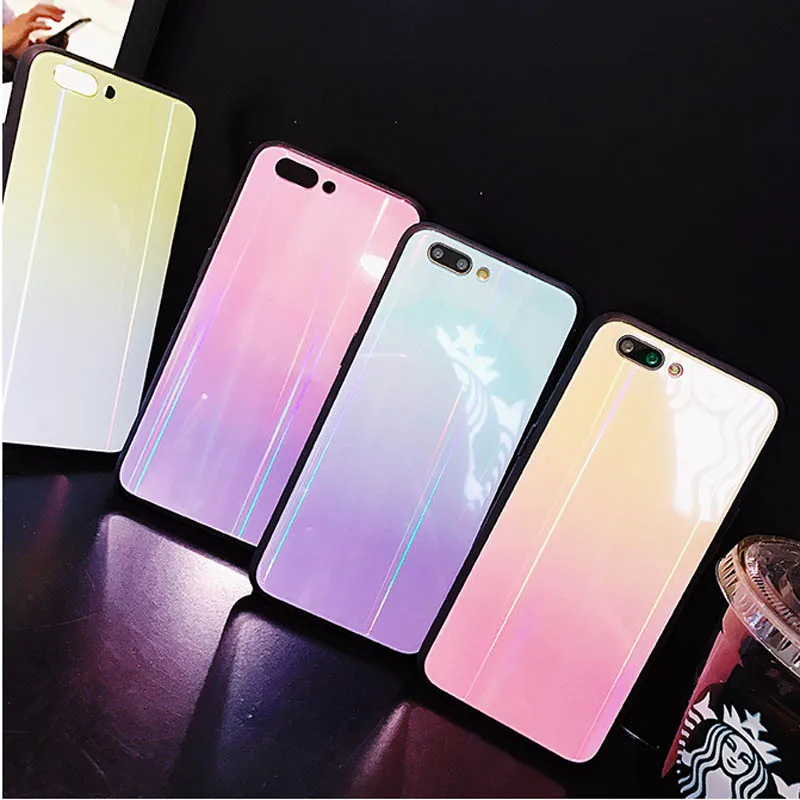 Zxtrby Tempered Glass Case For iPhone 6 6S 7 8 Plus X XR XS Max Gradient Glossy Aurora Luxury Cover Mobile Phone bag |