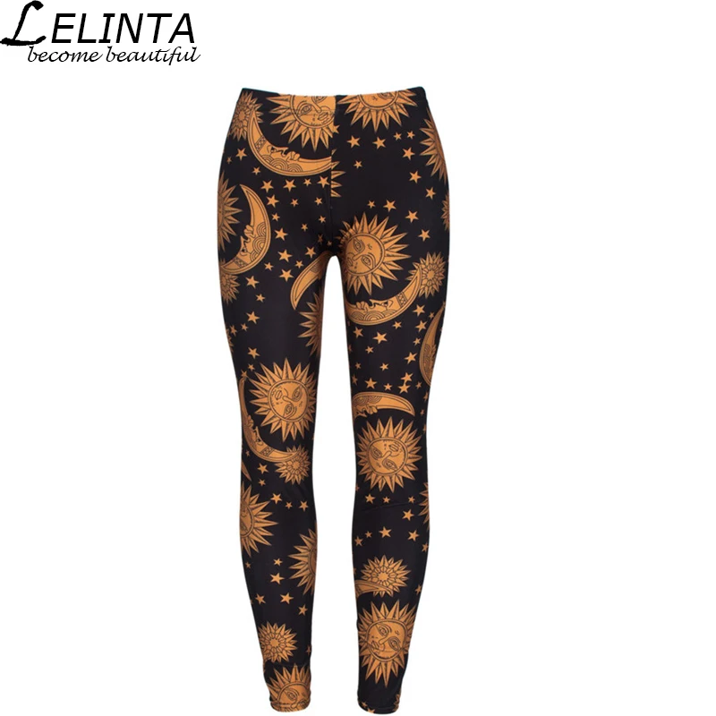 LELINTA 3D Printing Digital Printing Sun Skeleton Pencil Pants Star Moon Slim Yoga Leggings Stretch Slim Pants