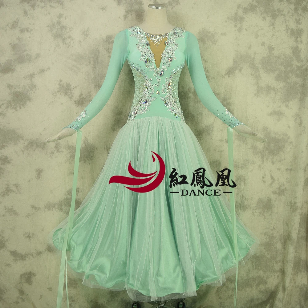 

Standard Ballroom Dress Women New Of 2018 Custom Made High-necked Long Sleeved Waltz Ballroom Dance Competition Dresses