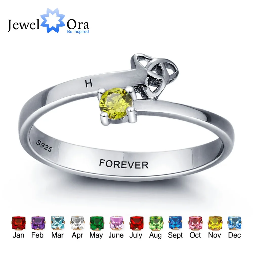 

Personalized Engrave Name Birthstone Jewelry Friendship 925 Sterling Silver Rings For Women Free Gift Box (JewelOra RI101961)