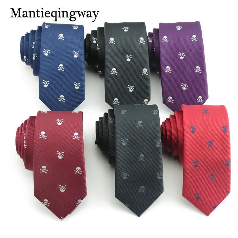 Skull Pattern Ties for Men's Slim Neckties Polyester Jacquard Skinny Neck Tie Wedding Corbata Gravata | Аксессуары для одежды