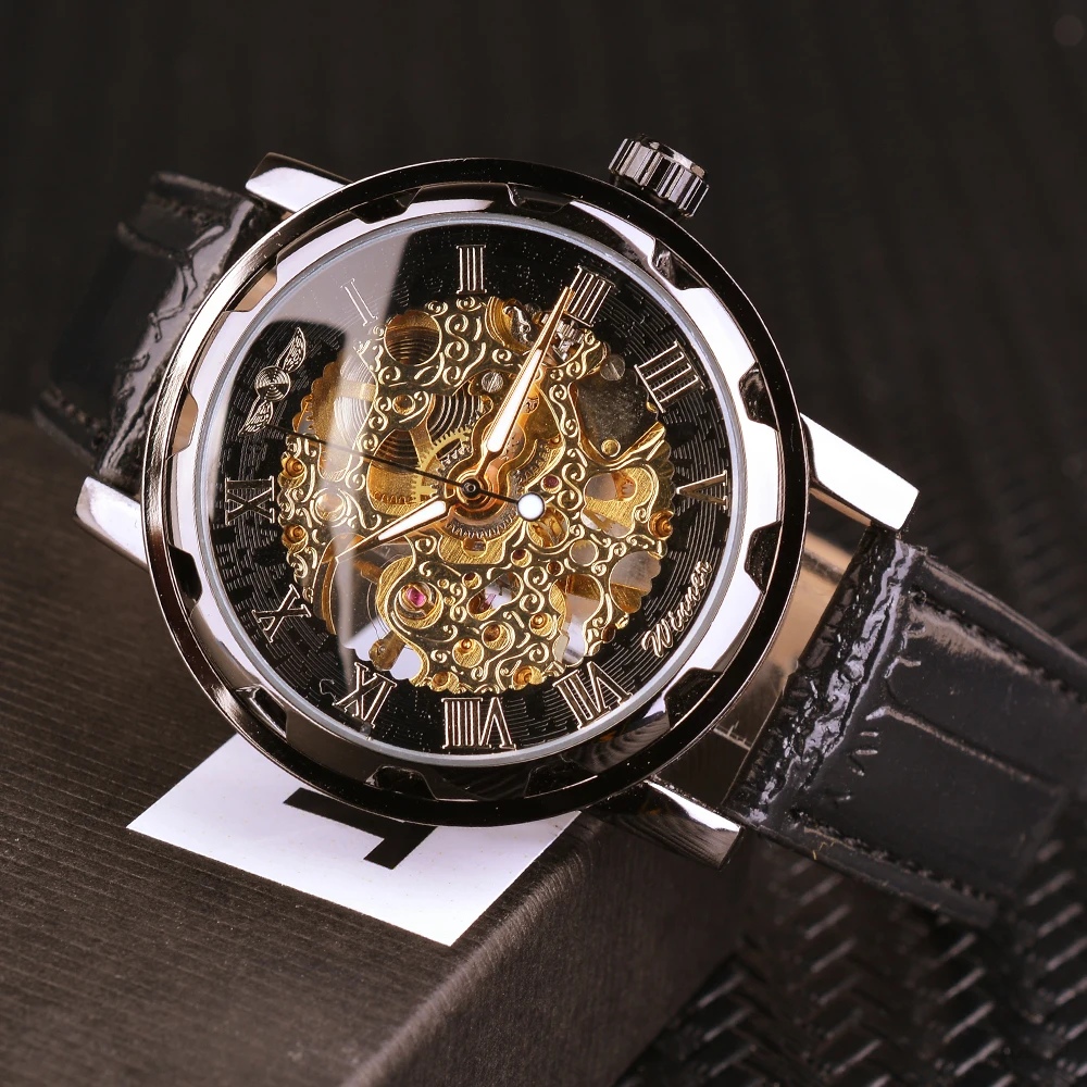 Men Watches Winner Luxury Mechanical Skeleton Leather Wristwatch