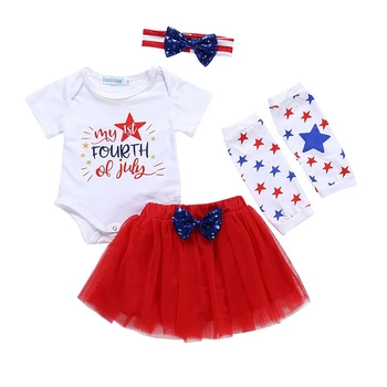 

baby girl summer clothes Letter Short Sleeve T-shirt + Red tutu Skirt + Bow Headband + Legging baby girl clothes Fourth of July