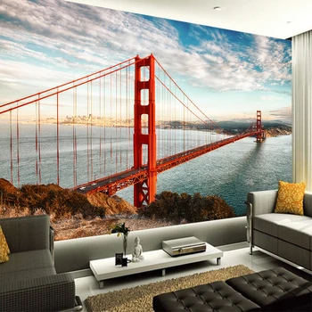 

Custom any size wall mural wallpapers Modern fashion Golden Gate Bridge Perspective Wallpaper Wall Sticker YBZ087