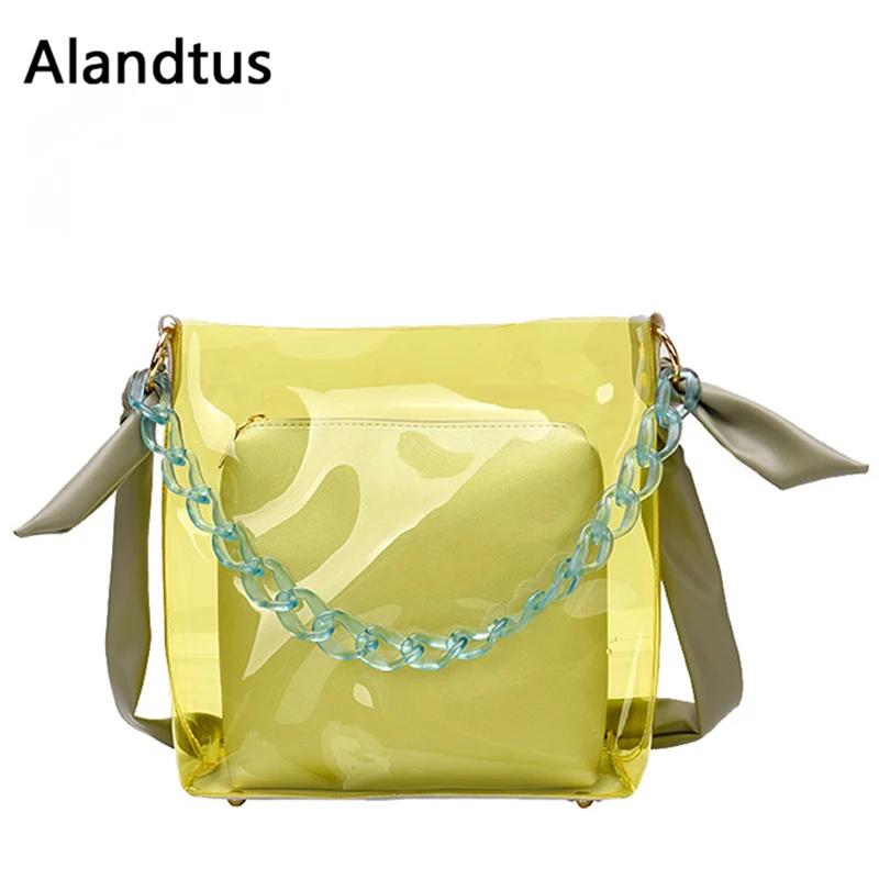 

Alandtus Transparent Bags For Women 2019 Summer Shoulder Bag Chain Messenger Crossbody Bags Women Handbags Bolsa Feminina