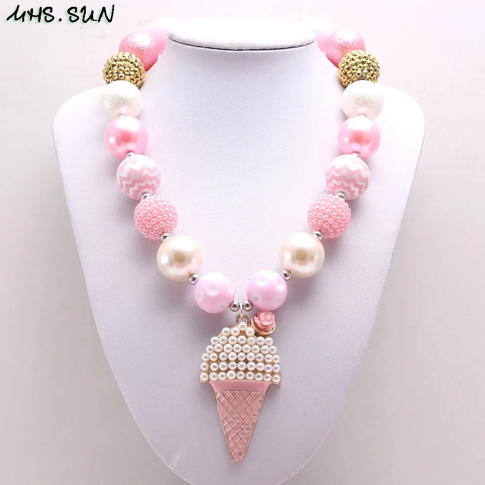 MHS. SUN/Милая подвеска «мороженое» для девочек, ожерелье для маленьких детей, розовое массивное ожерелье из бусин, ювелирные изделия из жевательной резинки, вечерние украшения, подарок, новинка