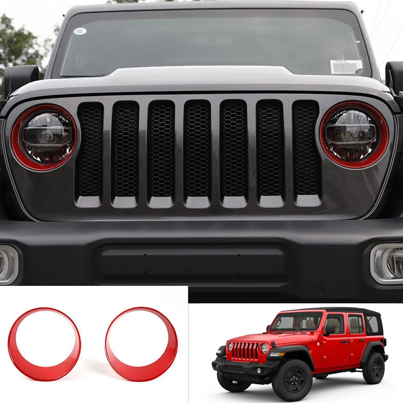 

for Jeep Wrangler JL 4DR 2018 2019 Car-Styling Exterior ABS Red Front Head Light Decoartion Cover 2* Accessories