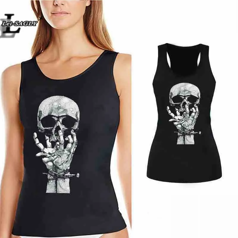 

Lei-SAGLY Punk Gothic Rock Style Tank Tops Women Summer Sleeveless Vest Skull Series Elastic Tops W Shirts