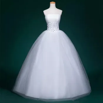 

Holievery Strapless Tulle Ball Gown Wedding Dresses 2019 Crystal Wedding Gowns Floor Length Bridal Gown Marrige White Ivory