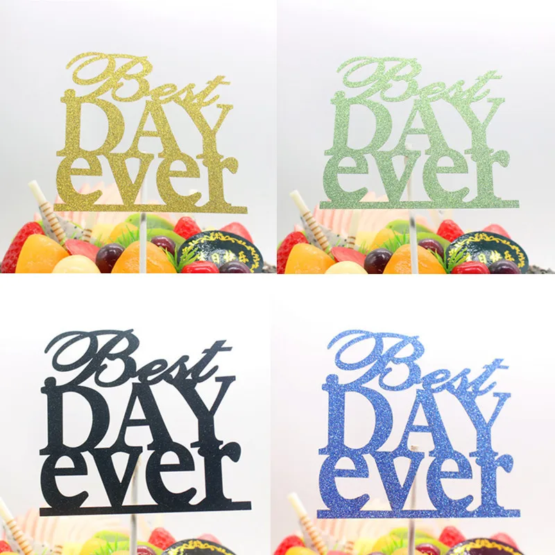 1pc Best Day Ever Cake Topper Glitter Cake Flags Gold Silve Topper Wedding Birthday Party Cake Baking Decor Topper Flags