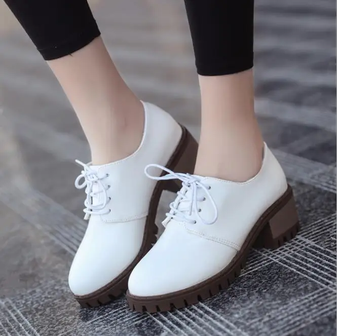 Style forme Printemps Plate 2018 Dentelle Mi Talon En Femmes Cuir Britannique Noir Hiver up Split Chaussures blanc B631 Oxford Effgt OwIxdq75w
