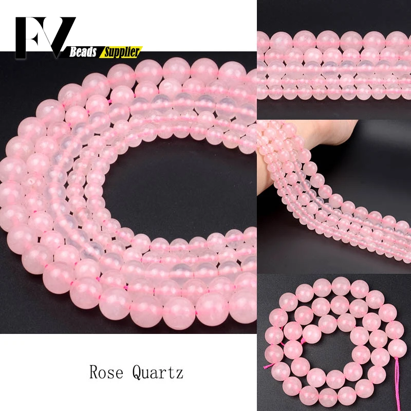 

Natural Rose Pink Crtystal Quartz Round Beads 4 6 8 10 12mm Semi Precious Stones Beads for Jewelry Making Needlework Accessories