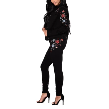

Women Black Pure Skinny Slim Embroidered Design High Waist Pants New