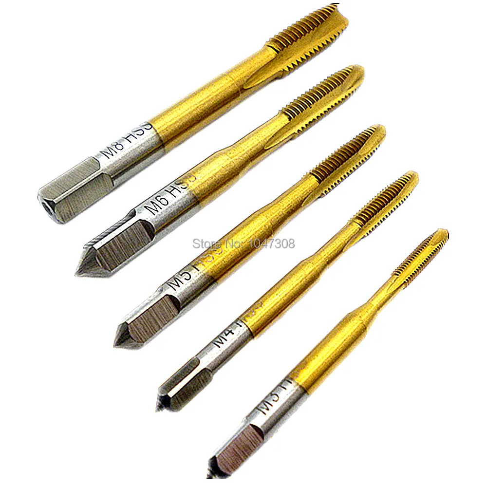 5pcs HSS Spiral Point Tap Straight Flute Metric Hand Machine Tap Tin